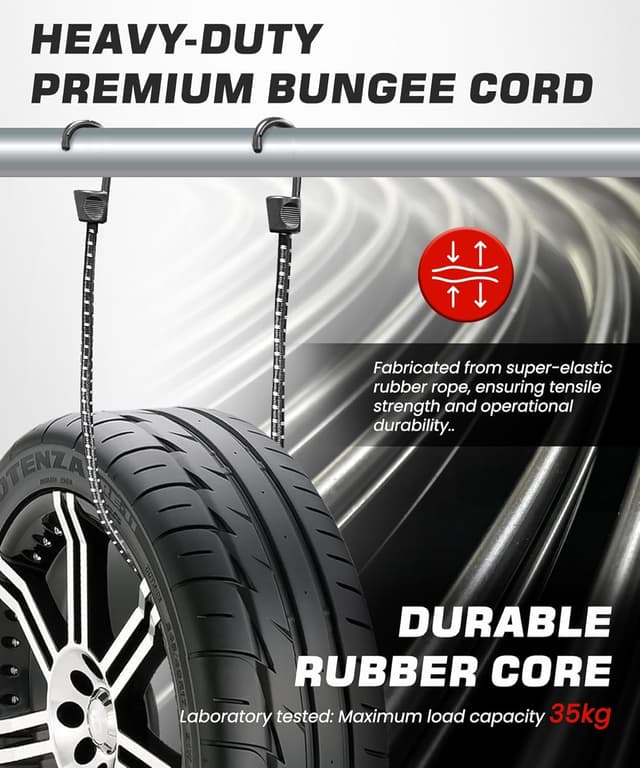 Detalle 1 de Heavy Duty Bungee Cords with Hooks (35kg) – Elastic Tie Down Straps, Pack of 12