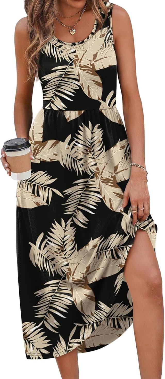 Detalle de WIHOLL Summer Dresses for Women Flowing Casual Midi Dress with Pockets