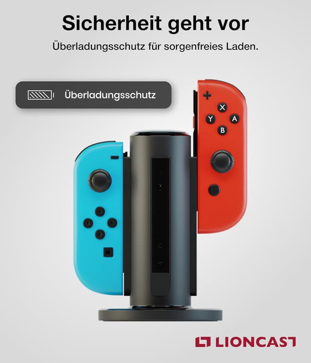 Detalle de LIONCAST Ladestation für bis zu 4 Joy-Cons mit LED-Ladeanzeige – kompatibel mit Nintendo Switch