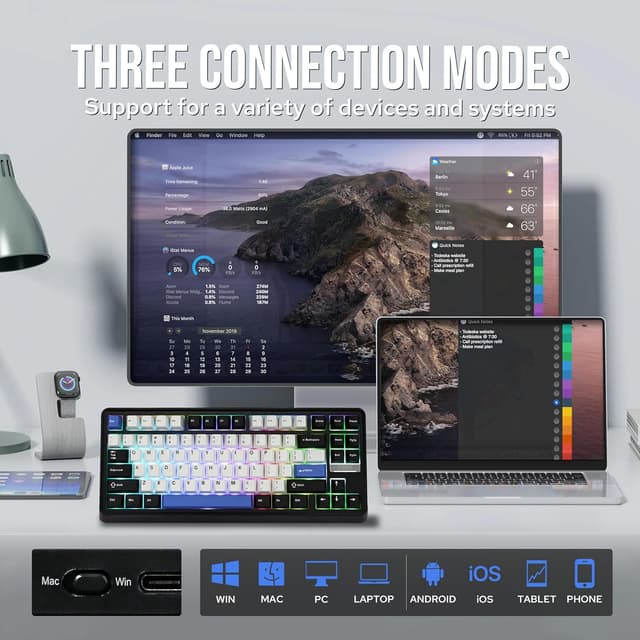 Detalle de EPOMAKER TH85 QMK/VIA Wireless Gaming Keyboard (Tri-Mode, Hot-Swappable, Creamy Jade Linear Switches)