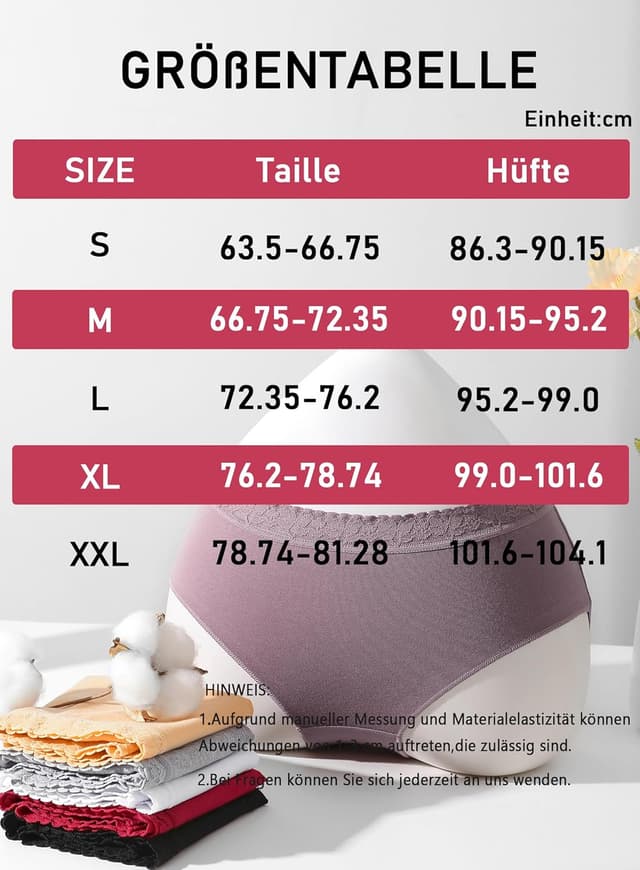 Detalle 2 de BeReady Mutande Donna in cotone con pizzo morbido e traspirante, confezione da 6 slip (S–XXL)