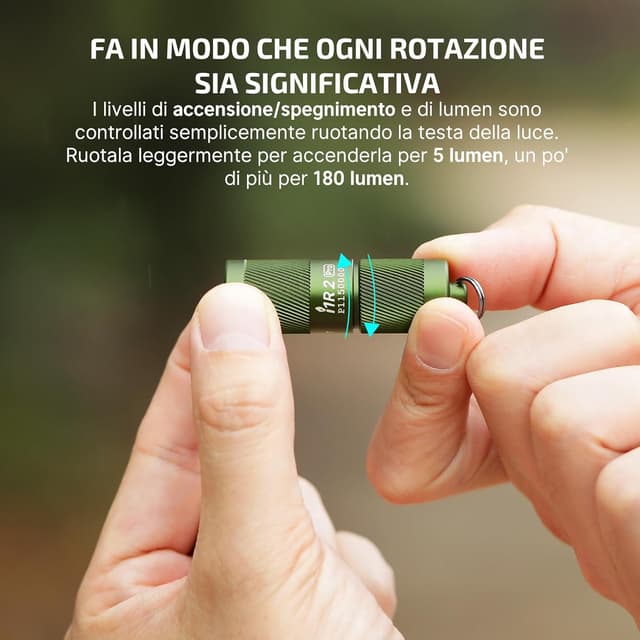 Detalle de OLIGHT i1R2 Pro 180 Lumen EOS torcia portachiavi mini ricaricabile USB-C, verde