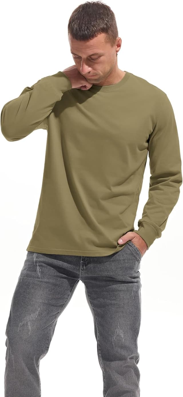 Detalle de VEIISAR Herren dickes Langarm-Rundhals-T-Shirt aus 100% Baumwolle (Heavy Duty, pre-shrink)