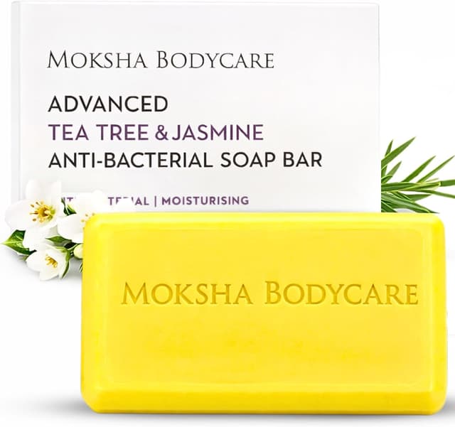 Detalle de Savon éclaircissant au théier et au jasmin Moksha – barre exfoliante visage et corps