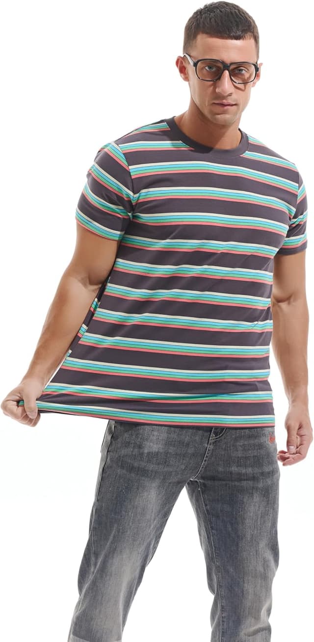 Detalle 2 de VEIISAR gestreiftes Herren-T-Shirt mit 95% Baumwolle & 5% Elasthan – casual & bequem (Größen S–3XL)