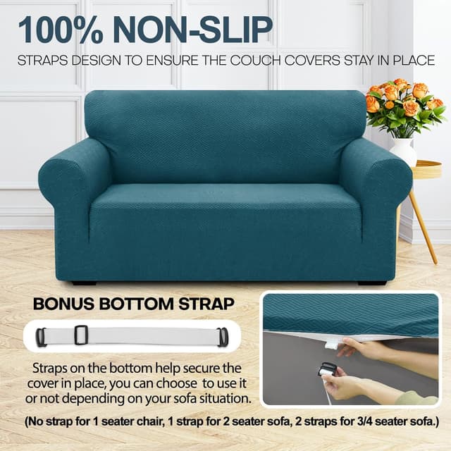 Detalle de Ystyle Copridivano 4 posti con braccioli super elasticizzato, jacquard geometrico turchese antiscivolo e antigraffio