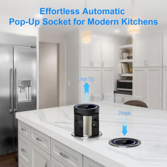 Detalle 2 de Multiprise encastrable 9 en 1 avec 4 prises + 2 USB-C PD 75 W + charge sans fil 15 W (Ø100 mm, câble 1,8 m) – Noir