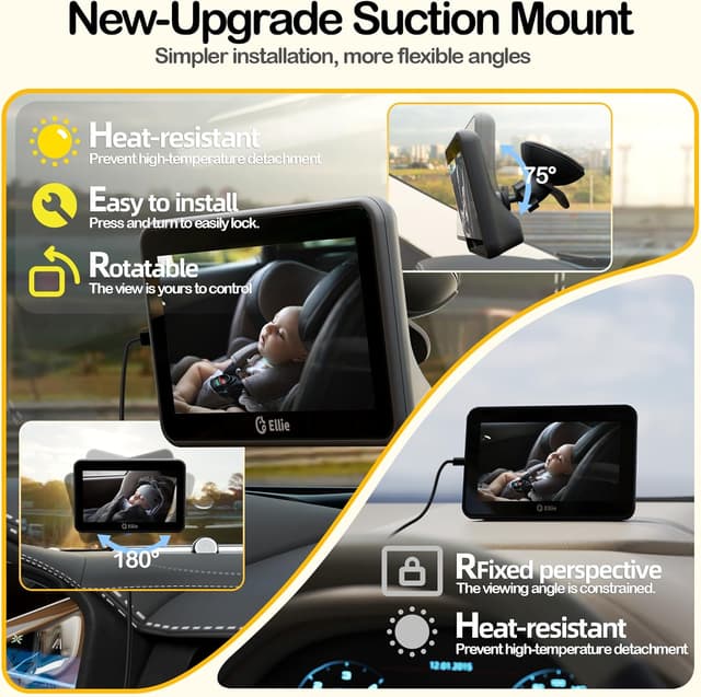 Detalle de Ellie Baby Pro Ellie Baby Car Monitor: 2K UHD backseat monitor with colour night vision & face tracking