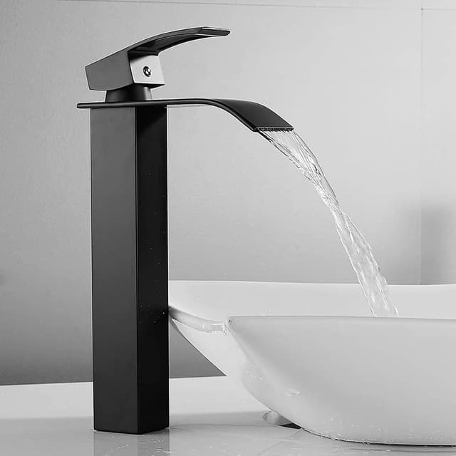 Detalle de CECIPA Grifo Lavabo Cascada Alto Negro 185 mm