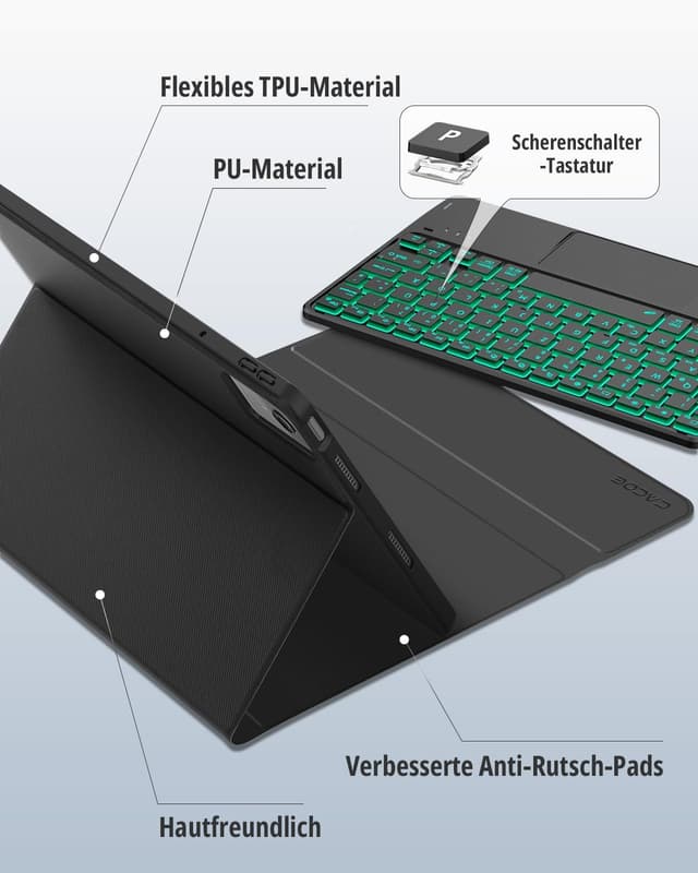 Thumbnail 6 de CACOE Tastaturhülle mit Touchpad für Lenovo Idea Tab 2025 11" (TB-336ZU/TB-336FU) – QWERTZ, 7-farbige Beleuchtung, abnehmbar