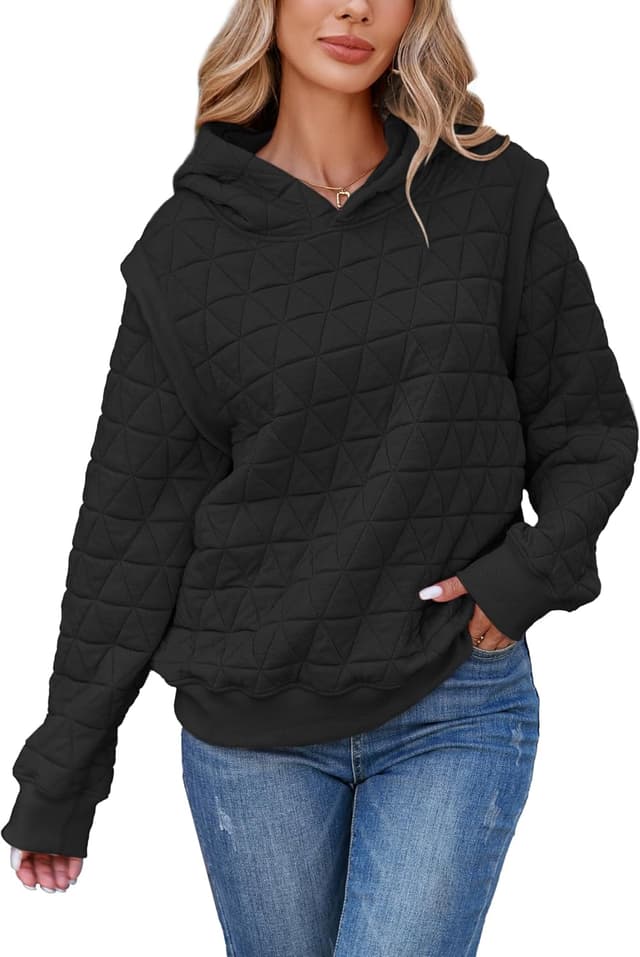 Detalle de Famulily women’s casual quilted long sleeve hoodie (S–XL) – thick pullover winter sweatshirt