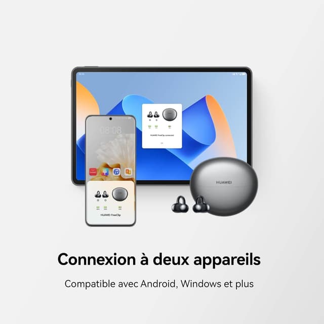 Detalle 2 de HUAWEI FreeClip : écouteurs Bluetooth ouverts, autonomie jusqu’à 8 h, IP54 et double connexion