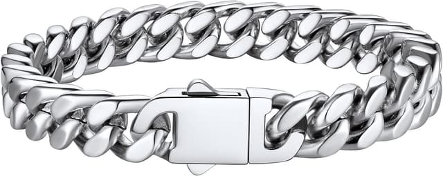 Detalle de Bestyle Herrenarmband aus Edelstahl mit Panzerkette – 5/7/9/12,5 mm Breite, Längen 19/21/23 cm