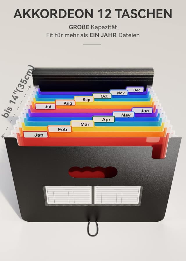 Detalle 2 de ABC life Dokumentenmappe A4 mit Fächern (12 Fächer, wasserdicht) – Regenbogen-Aktenordner