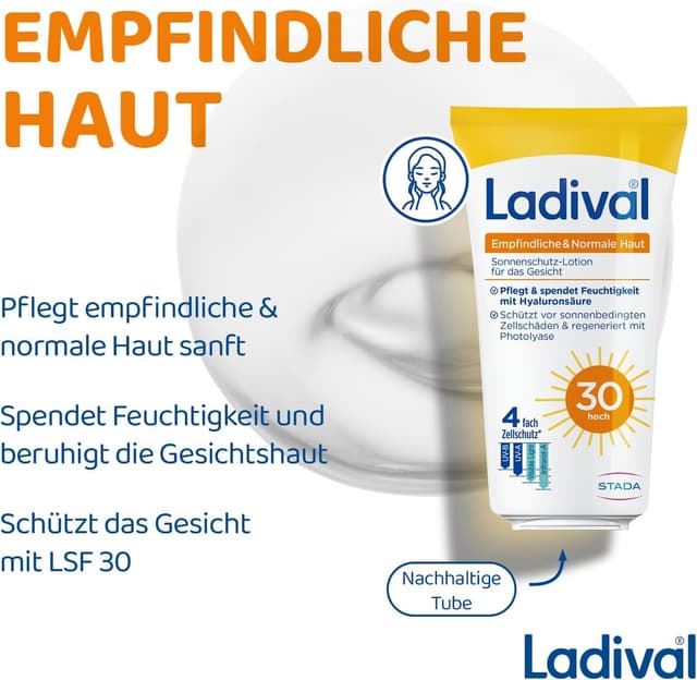 Detalle de STADA Ladival Sonnenschutz-Lotion Gesicht LSF 30 für empfindliche & normale Haut (50 ml)