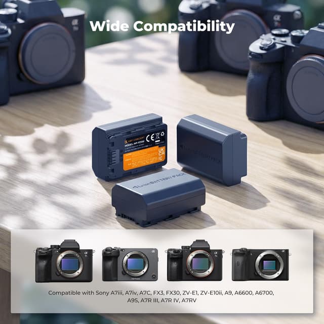 Detalle de K&F CONCEPT 3-Pack NP-FZ100 Battery and Triple Slot Charger (A7iv/FX3/FX30/ZV-E1 and more)