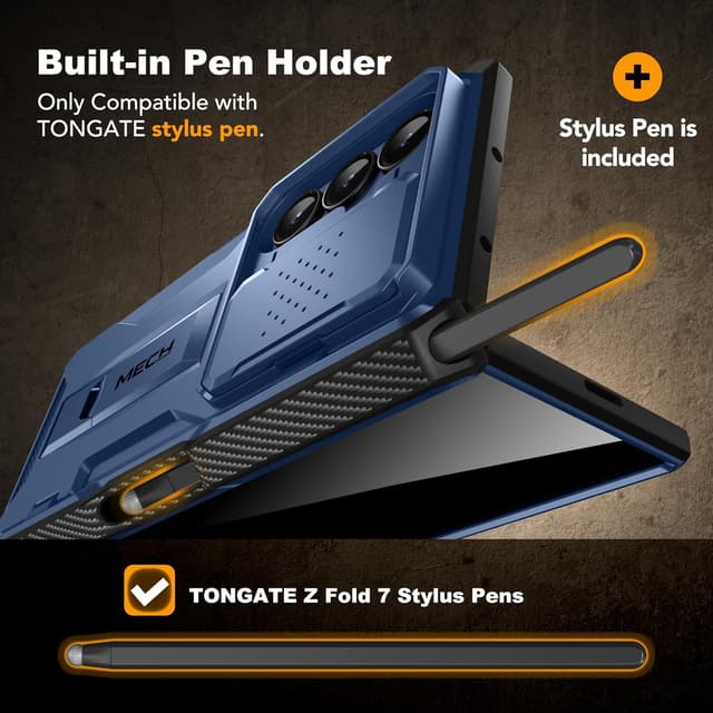 Detalle de TONGATE for Galaxy Z Fold 7 Case with Stylus & Pen Holder, Privacy Screen Protector, Sliding Camera Cover, Belt Clip (Navy Blue)
