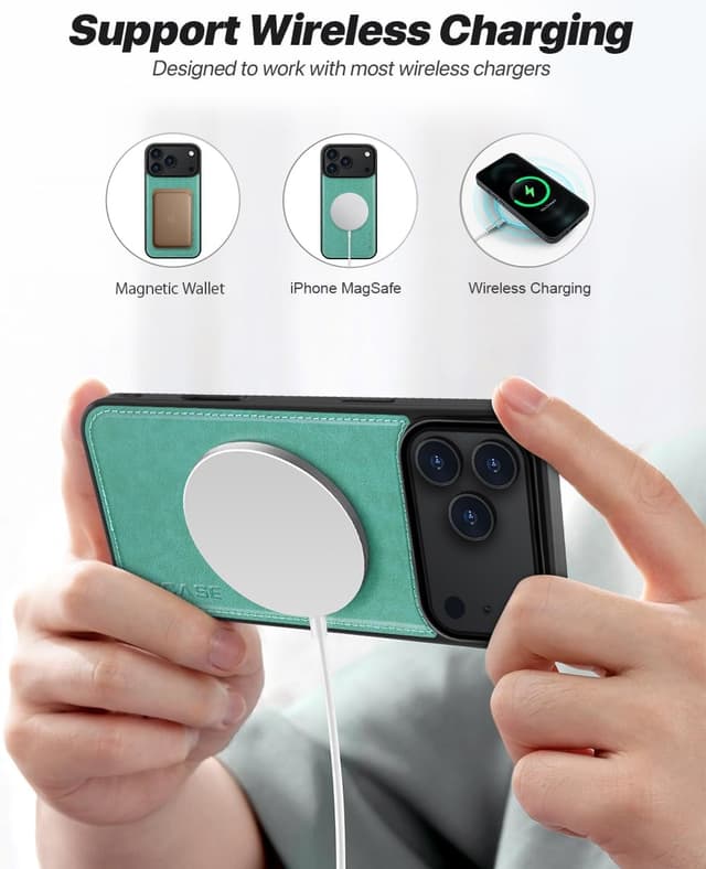 Detalle 2 de OCASE Handyhülle für iPhone 17 Pro (6,3 Zoll) – abnehmbares 2-in-1 Magnet-Cover mit Klapphülle, Kartenfach und RFID, Grün