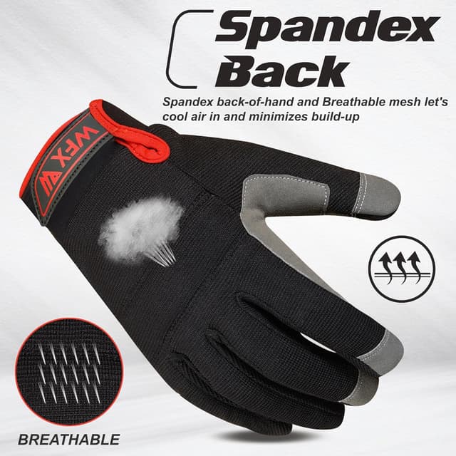 Detalle 2 de WFX Men’s Utility Work Gloves with Touchscreen & Padded Knuckles (L, Red)