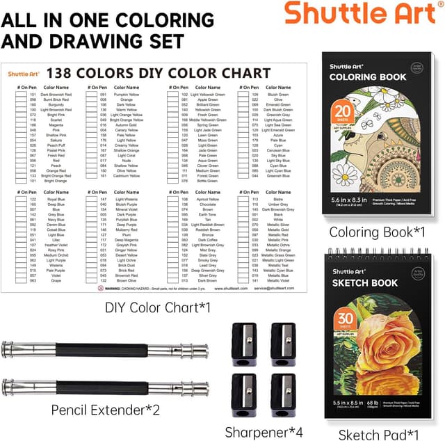 Detalle 2 de Shuttle Art 138 professionelles Buntstifte-Set (138 Farbstifte) inkl. Malbuch, Skizzenbuch, Zubehör