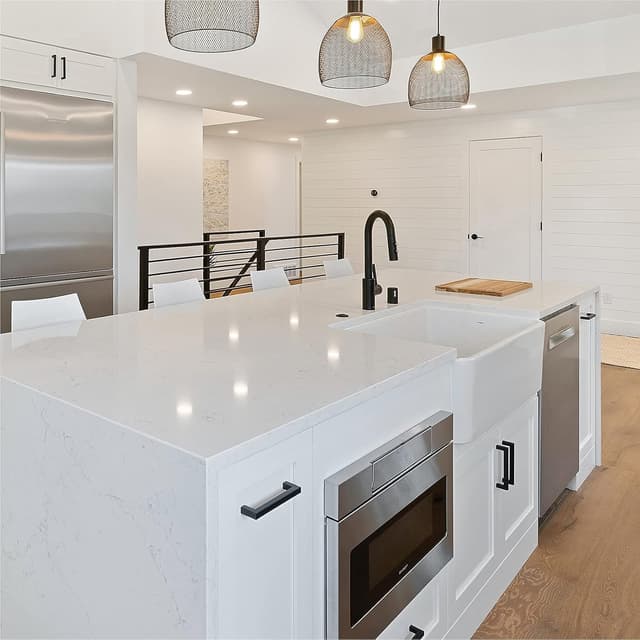 Detalle de goldenwarm 10er Set Küchengriffe aus Edelstahl, Lochabstand 128 mm (schwarz) – LSJ12BK128