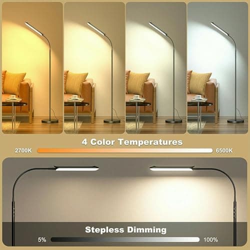 Detalle 2 de Lámpara de pie Yikuneng regulable 18W con control remoto, botones táctiles y cuello de ganso