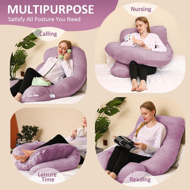 Detalle de Chilling Home Schwangerschaftskissen J-Form (Seitenschläfer- und Stillkissen) – Rosa Grau, 140×70×20 cm