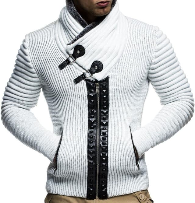 Detalle de Leif Nelson LN5165 : cardigan veste homme en tricot style biker, matelassé et à capuche