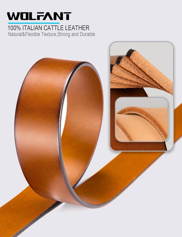 Detalle de WOLFANT 1.5" Full Grain Leather Belt for Men (Gift Box)