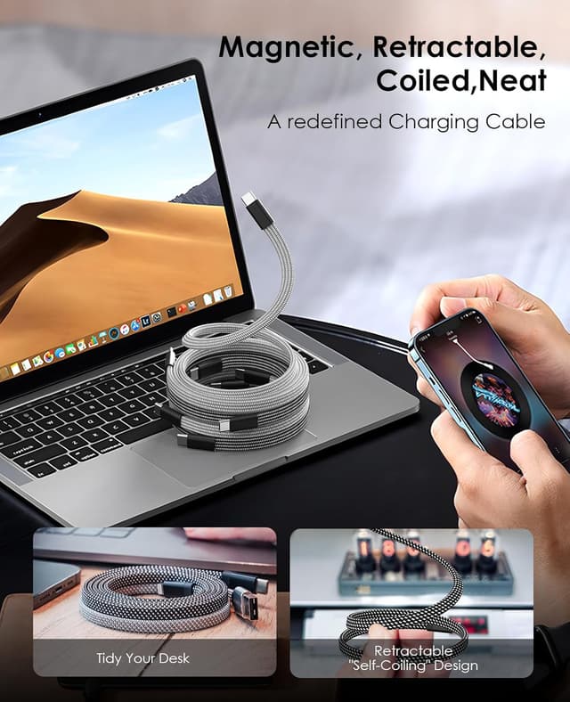 Detalle 2 de Magtame Magnetic USB C Cable 5ft 60W fast charging