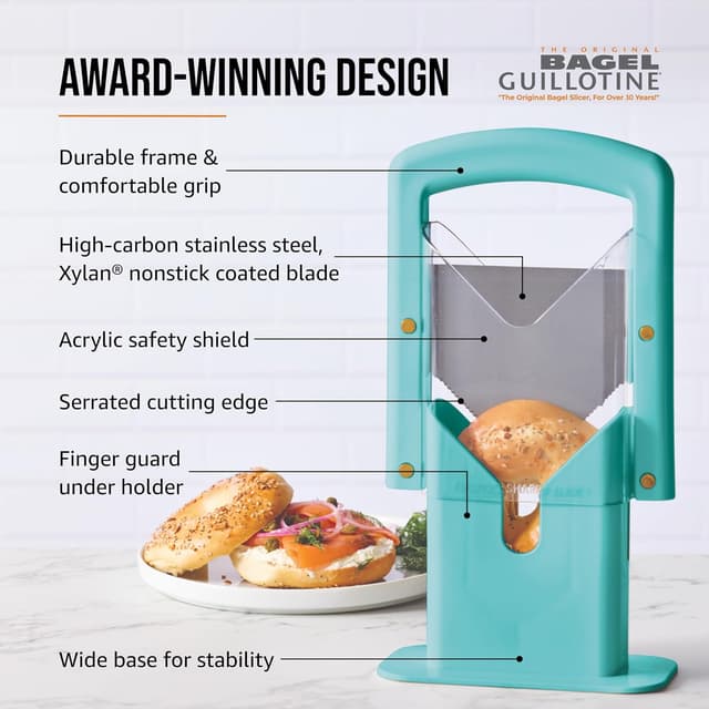 Detalle 2 de Hoan Bagel Guillotine Universal Slicer with Built-In Safety Shield (9.25 in) — Aqua Sky