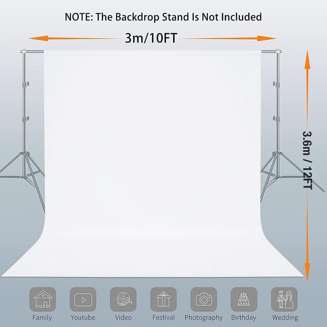 Detalle de Vevelux White 3 x 3.6 m (10 x 12 ft) Polyester Photography Backdrop with Spring Clamps & Anti-Wrinkle Clips