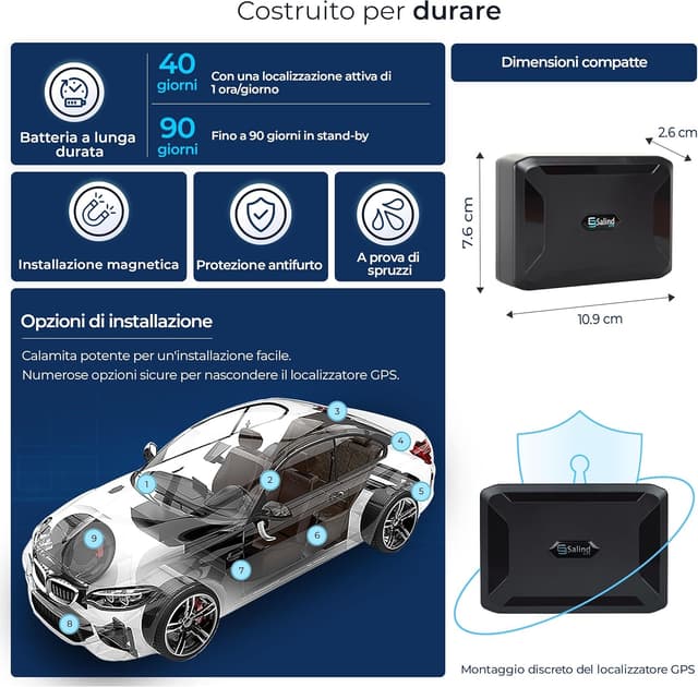 Detalle 1 de Salind 11 Localizzatore GPS per veicoli con batteria 90 giorni