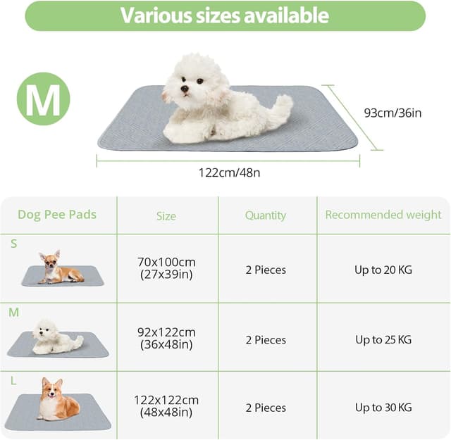 Detalle de TAIKURA Washable Pee Pads for Dogs (Reusable, Non-Slip) – 2 pack, light gray 92×122cm