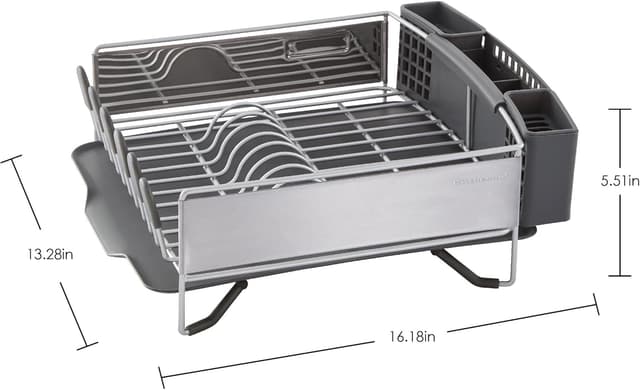 Detalle de KitchenAid Compact Space Saving Dish Rack (Removable Flatware Caddy, Angled Drainboard) — Satin Gray, 15-by-13.25-Inch