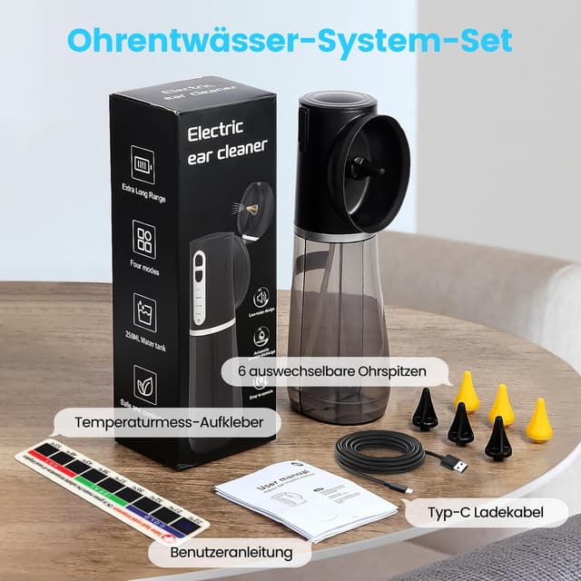 Thumbnail 6 de Scian Elektrischer Ohrenreiniger mit integriertem Doppeltank, 4 Druckstufen und 6 Ohr-Tipps (IPX7) – Ohrenschmalz Entferner