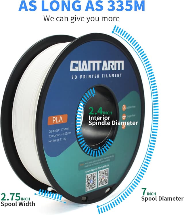 Detalle de GIANTARM PLA Filament 1,75 mm (weiß) auf 1-kg Spule – für sauberes, präzises Drucken
