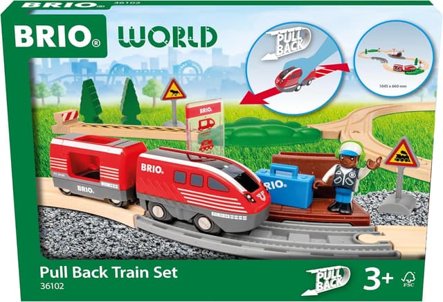 Detalle 2 de BRIO World 36102 Zugset mit Rückziehmotor – Spielzeuglok für Kinder ab 3 Jahren
