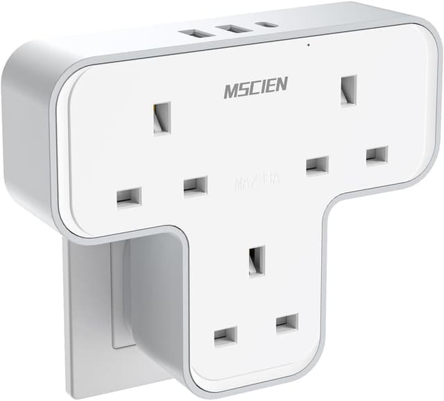 Detalle de Mscien 3‑Way Plug Extension with 3 USB, 13A 🔌
