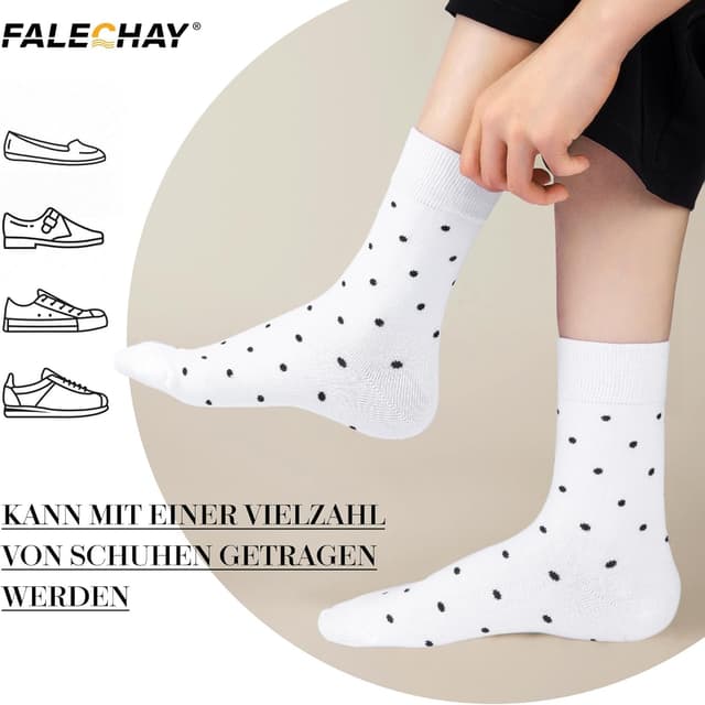 Detalle de Falechay 10 Paar Damensocken mit Punkt-Streifen-Muster (Baumwolle), Sport-Style für 35–42
