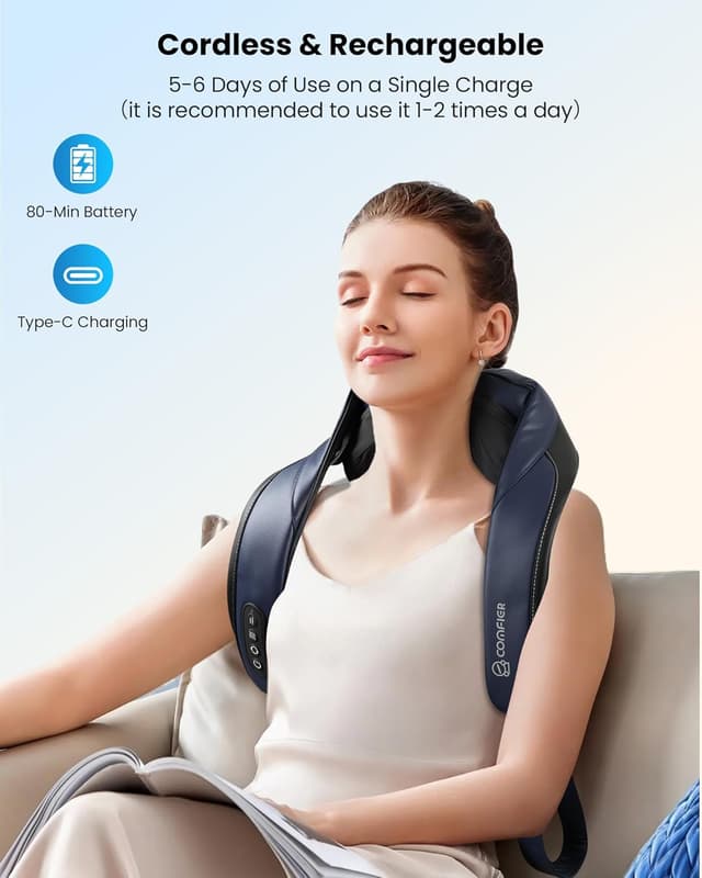 Thumbnail 6 de COMFIER 2026 masseur cervical nuque, épaules et dos chauffant au graphène (shiatsu 4D) sans fil