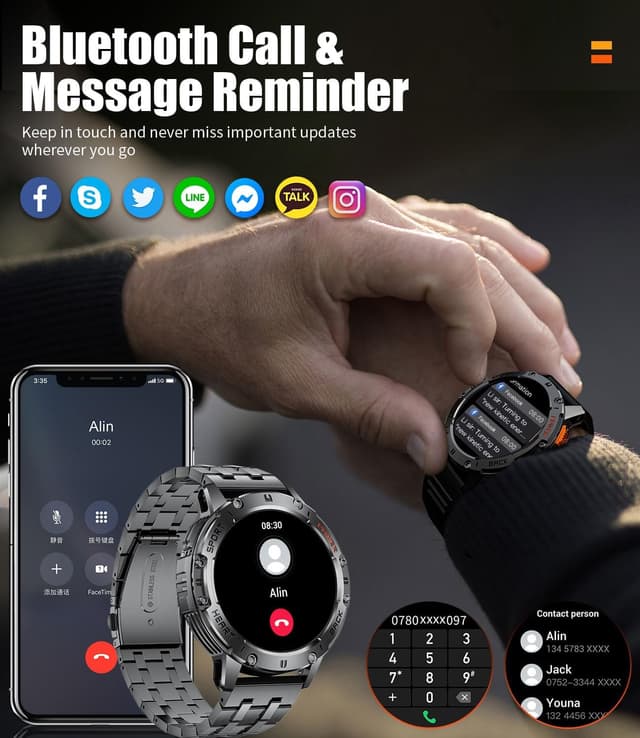 Detalle de LIGE 1.43" Military Smart Watch