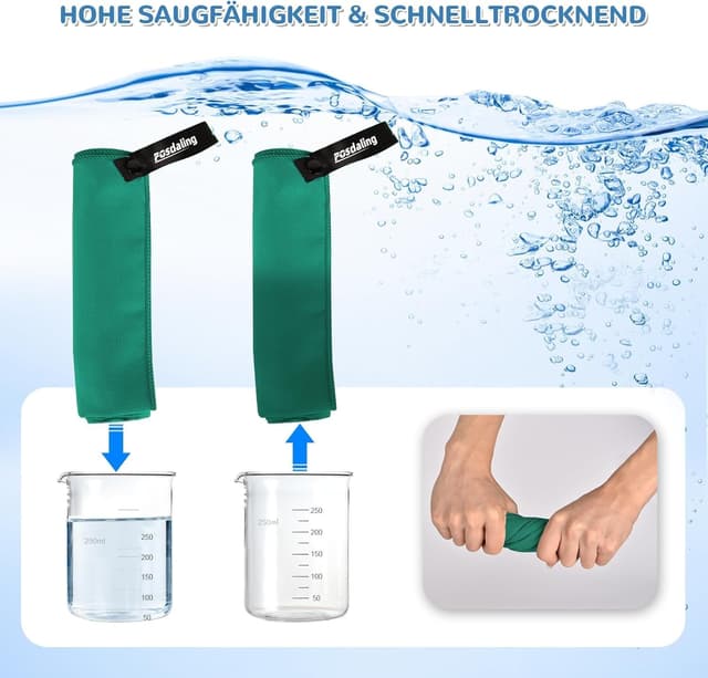 Thumbnail 6 de Mikrofaser Handtuch 3er Set (200×100 cm + 2×80×40 cm) – schnelltrocknendes Sport-, Reise- und Strandtuch in Grasgrün