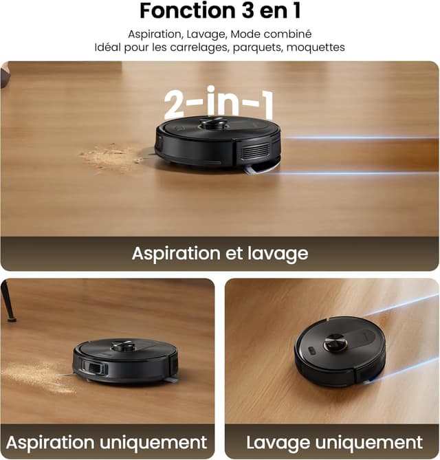 Detalle de Proscenic Q20 Plus : robot aspirateur laveur avec station sans sac, jusqu’à 10 000 Pa