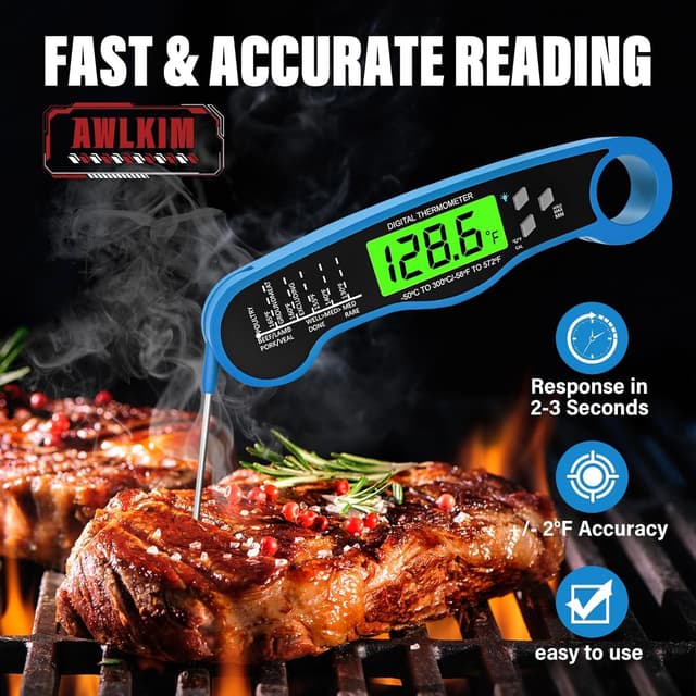 Detalle 2 de AWLKIM® Digital Meat Thermometer (Fast Instant Read) with Backlight, IP67 Waterproof Blue