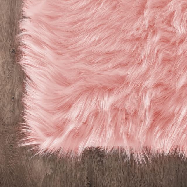 Detalle 2 de Latepis Pink 8x10 Shaggy Faux Sheepskin Fur Area Rug