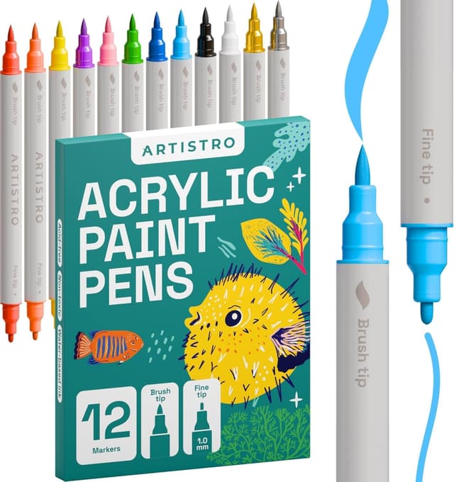 Detalle de Artistro 12 Acrylstifte Dual Tip (Pinsel & Fein) – Acrylic Paint Pens für Kalligrafie, Scrapbooking & DIY