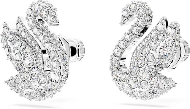 Detalle 1 de Swarovski Iconic Swan pendientes botón blancos rodio