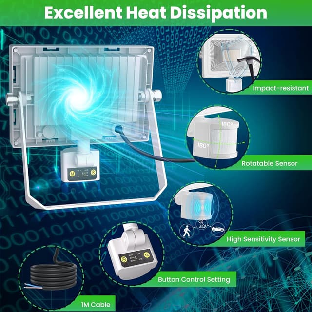 Detalle 2 de CLY faretto LED da esterno con sensore di movimento 50W IP66 (2700K)