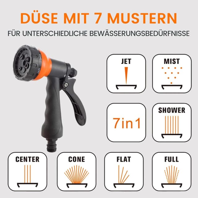 Detalle de Giraffe Tools wandmontierte Schlauchbox 35 m inkl. 2 m Anschlussschlauch – automatischer Gartenschlauch-Aufroller mit 180° Schwenkarm und 7 Musterdüsen